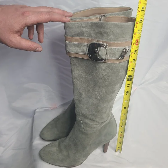 Cole Haan Nike Air Suede Tall Boots Size 9 Sage Gray Spring Heeled - Picture 14 of 14